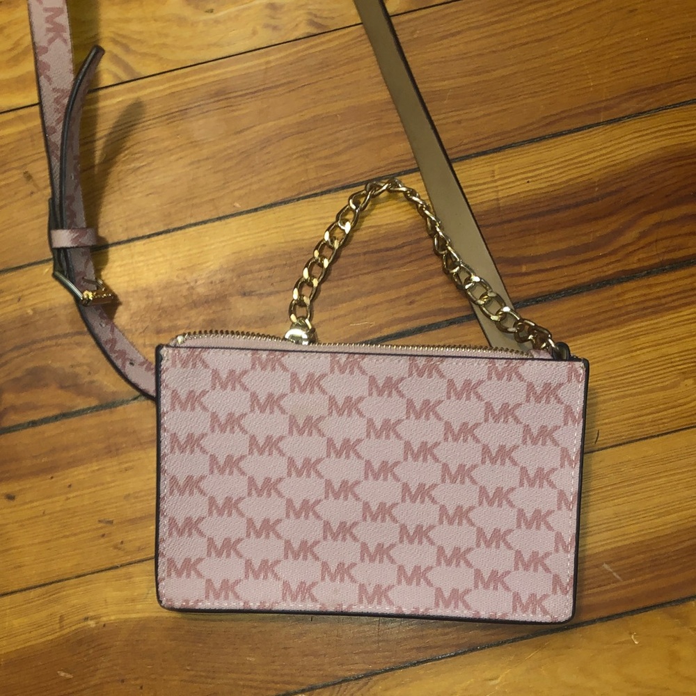Michael Kors Blush Pink MK Monogram Crossbody or Fanny pack with Gold Chain